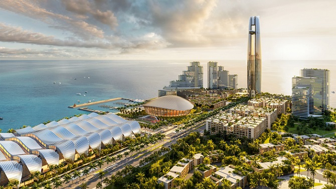 Phối cảnh cụm dự án phục vụ APEC 2027 đang được Sun Group cấp tập triển khai tại Phú Quốc. 