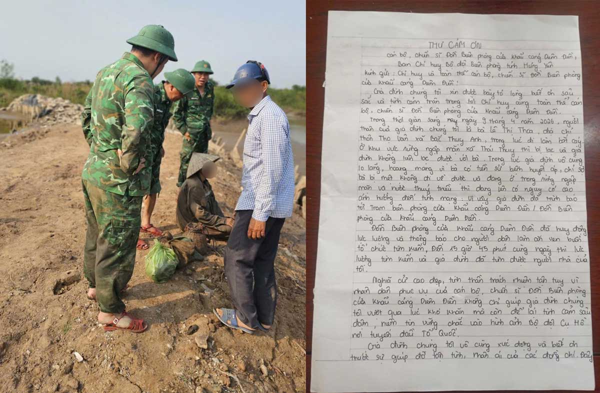 Thank you letter from Ms. Le Thi T's family to the Border Guard of Diem Dien Port Border Gate. Photo: Border Guard provided