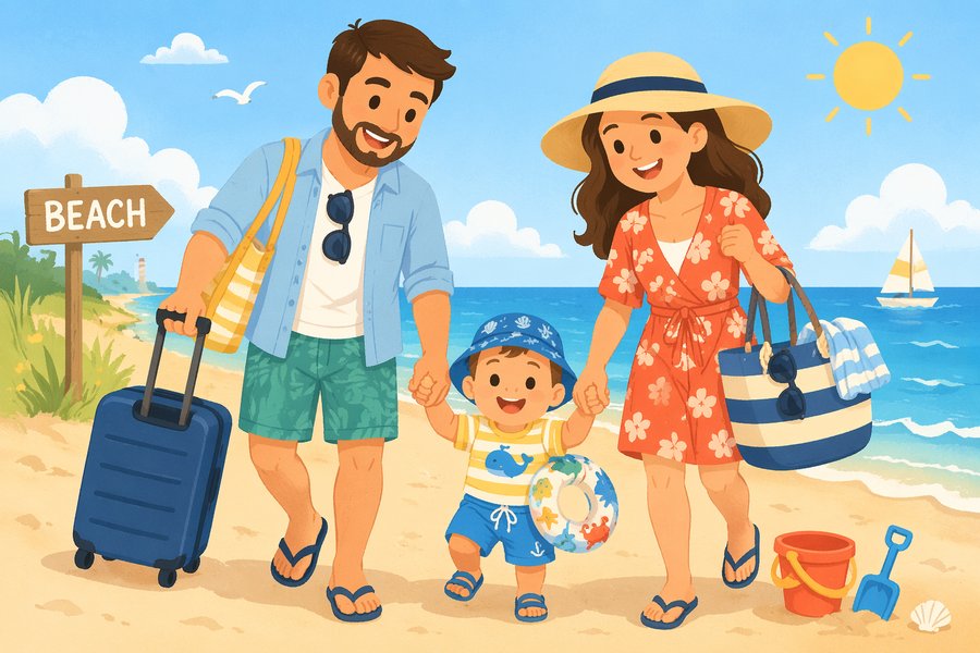 For your child to have a complete sea trip, parents should prepare carefully. Graphics: Thuy Linh