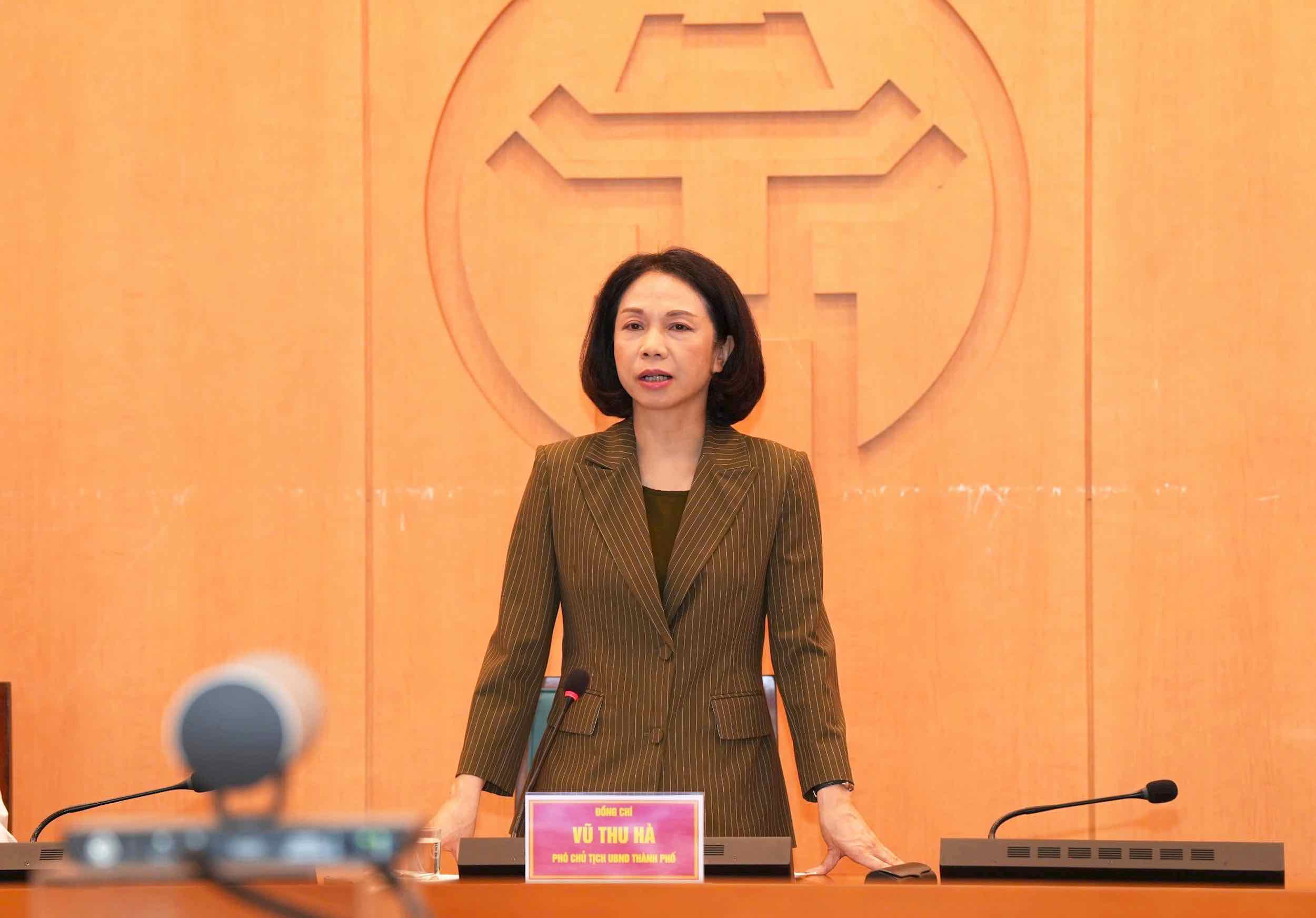 Phó Chủ tịch UBND TP Vũ Thu Hà phát biểu chỉ đạo tại cuộc họp. Ảnh: Hoa Linh