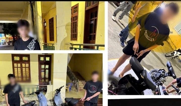 La policía de la comuna de Tien Lang ha descubierto y manejado casos de jóvenes que violan la Ley de Tráfico Vial. Foto: Policía de Hai Phong