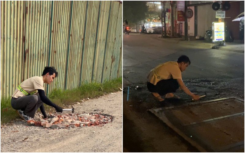 Nhất bắt đầu sửa đường cách đây khoảng 4 tháng. Ảnh: Nhân vật cung cấp