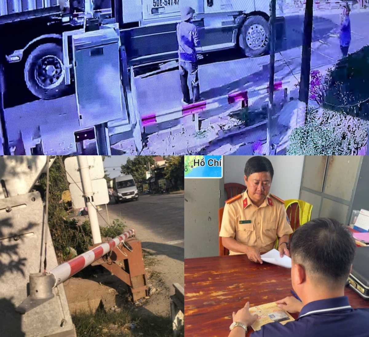 El conductor del camión contenedor condujo el vehículo a través de la vía férrea, chocó y rompió la barrera y fue multado. Foto: Ferrocarril Phu Khanh