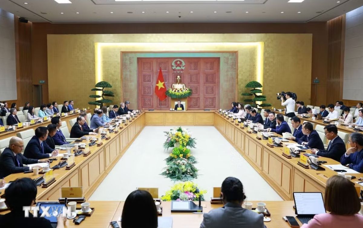 Thủ tướng Chính phủ Lê Minh Hưng làm việc với Đoàn doanh nghiệp cấp cao USABC. Ảnh: TTXVN
