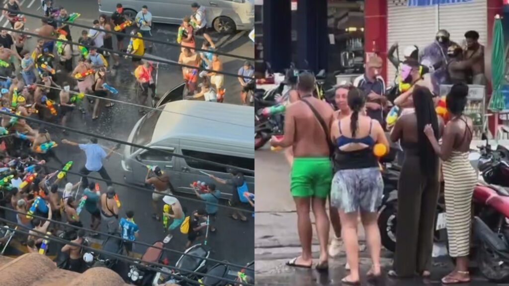 Un groupe de touristes étrangers a pulvérisé de l'eau à l'intérieur des voitures des habitants thaïlandais, provoquant le chaos pendant le festival Songkran. Photo tirée d'une vidéo