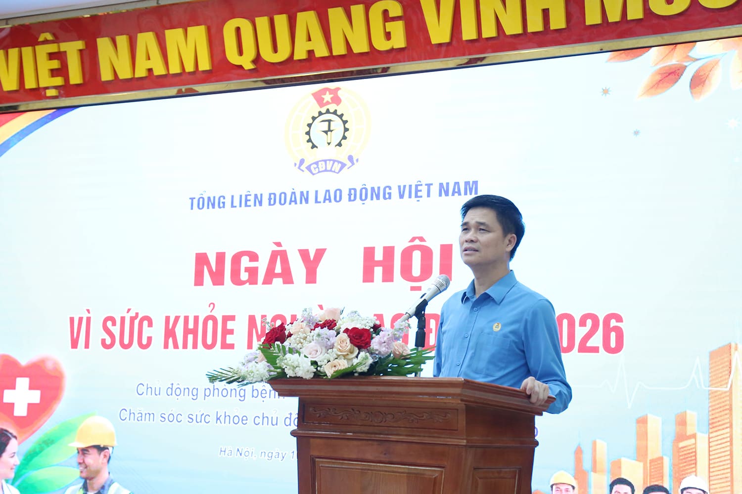 Ông Ngọ Duy Hiểu - Phó Chủ tịch Tổng Liên đoàn Lao động Việt Nam phát biểu tại chương trình. Ảnh: Vương Tuấn.  