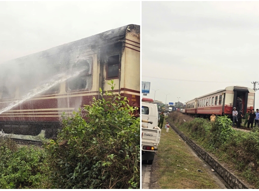 City police inform about the fire in 2 train carriages. Photo: Hai Phong Police