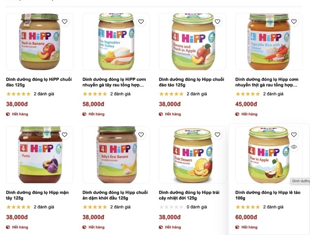 The Ministry of Health reviews HiPP weaning products recalled in Austria for suspected containing rat poison. Pictured are Hipp weaning products sold a lot at stores and on e-commerce platforms in Vietnam. Photo: Thuy Linh