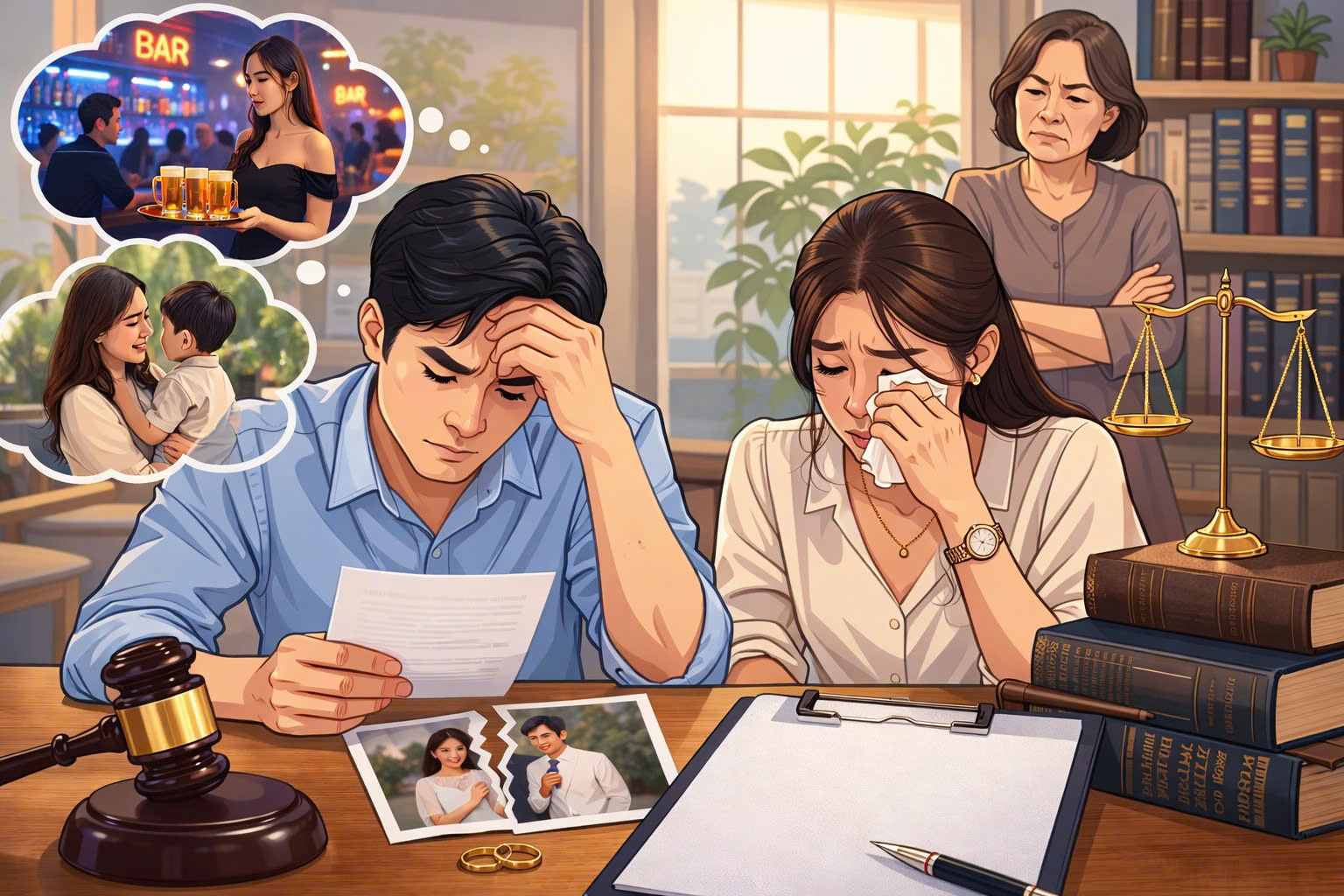 Lawyer answers the legal case when the husband discovers that the wife used to "go out with clients", hiding her own child. Photo: AI/Pham Ngoc