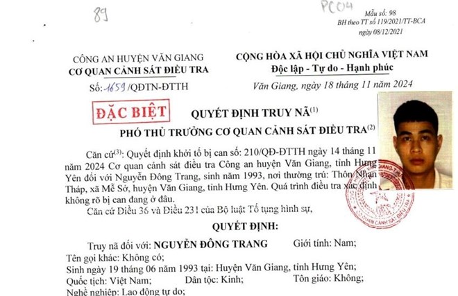 Công an Hưng Yên phát lệnh truy nã 2 bị can ở xã Mễ Sở