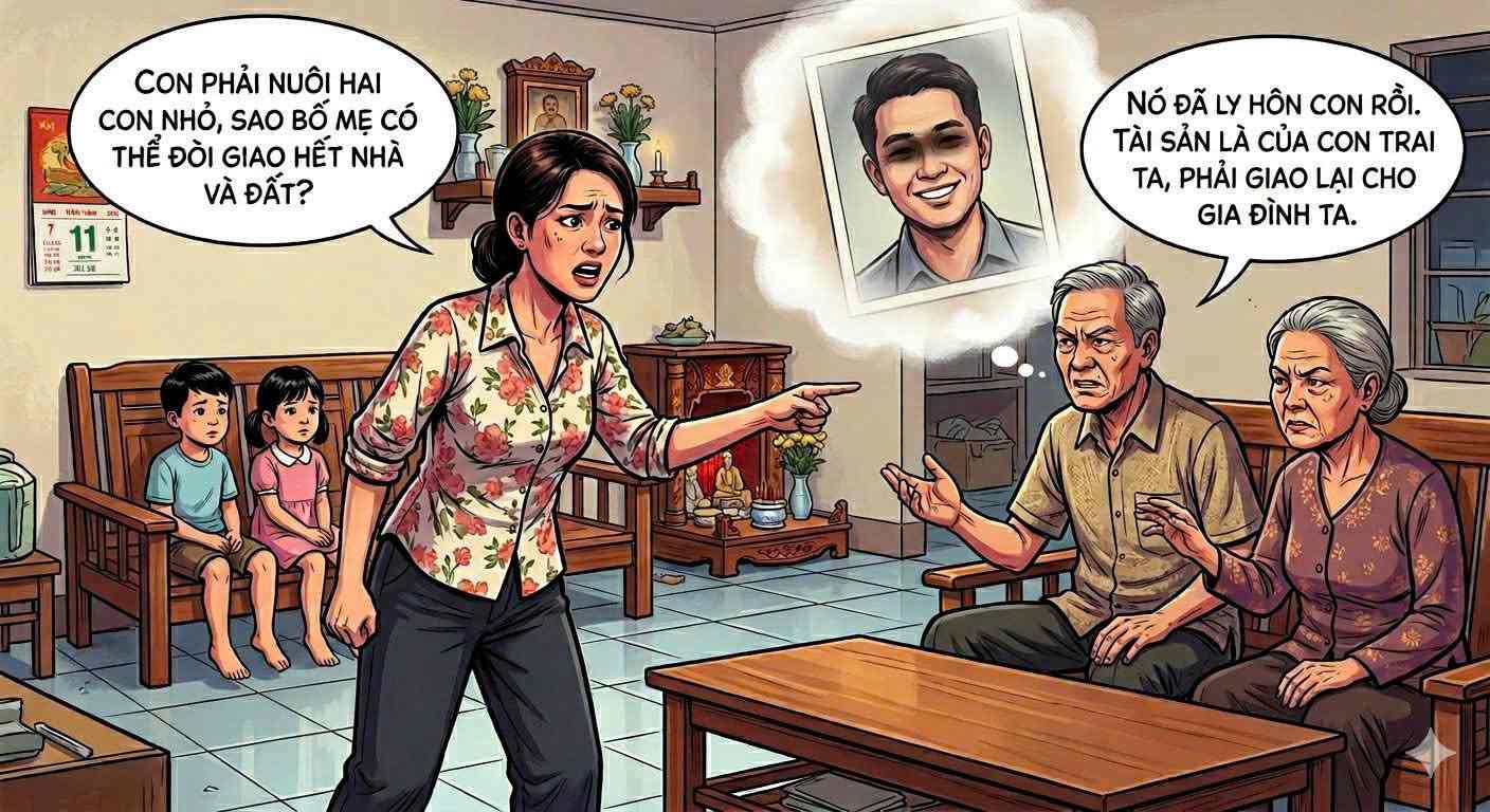 Property dispute occurs when the husband suddenly dies immediately after the court issues a divorce decision. Photo: AI/Pham Ngoc