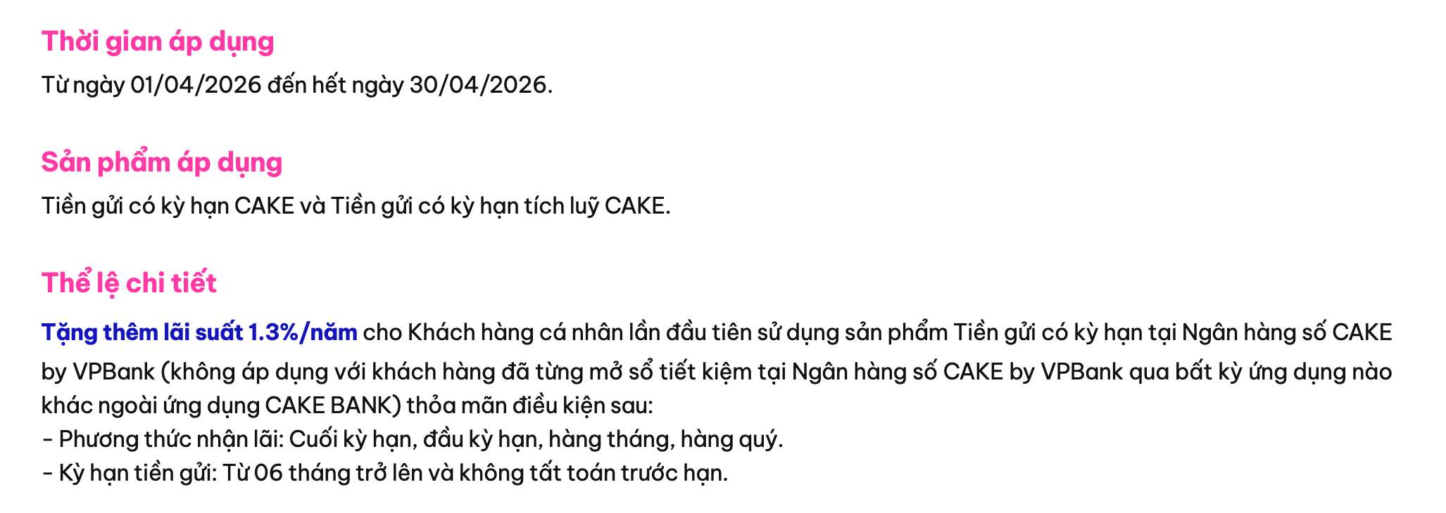 Biểu lãi suất tiết kiệm Cake by VPBank. Ảnh: Cake by VPBank  