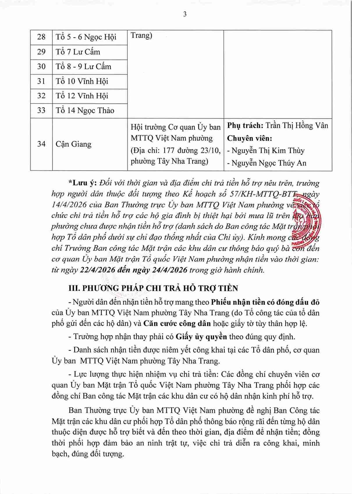 Các địa điểm sẽ chi trả cho các đối tượng bị thiệt hại do mưa lũ. Ảnh: Hữu Long