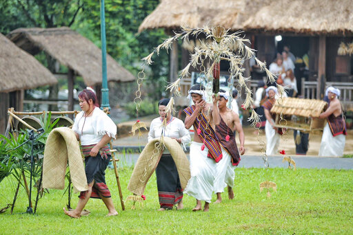Những nhịp gặt rộn ràng và đoàn rước lễ tái hiện sinh động đời sống nông nghiệp, nghi thức tâm linh của người Chu Ru tại lễ hội. Ảnh: Tuấn Minh