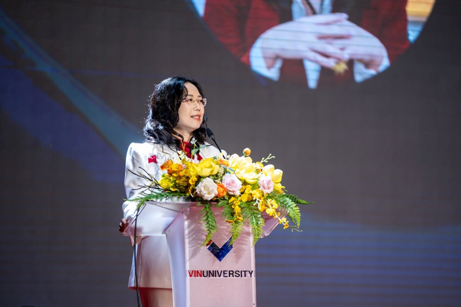 Tiến sĩ Lê Mai Lan - Phó Chủ tịch Tập đoàn Vingroup, Chủ tịch Hội đồng Trường Đại học VinUni phát biểu tại lễ khai giảng, chính thức kick off chương trình học.