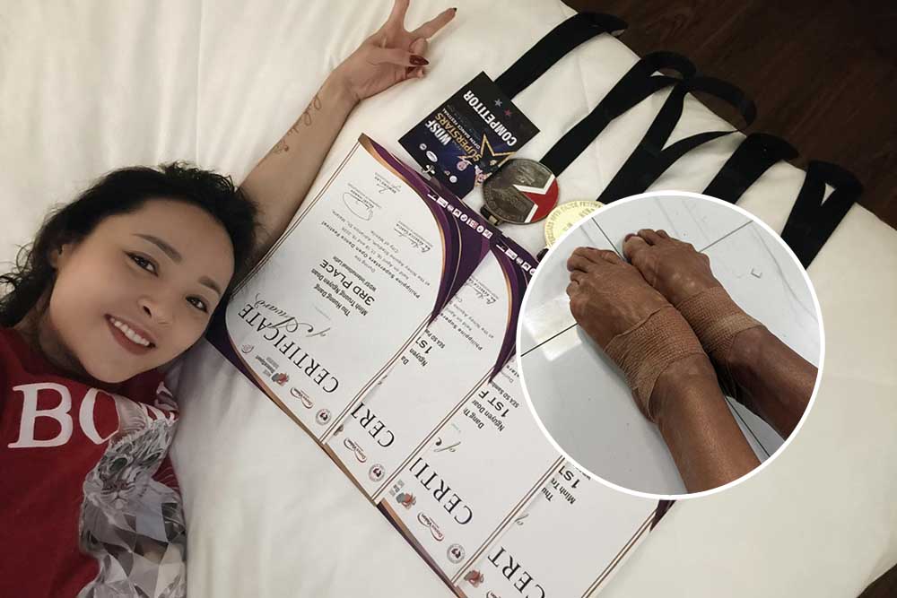 Dancesport champion Thu Huong when winning 3 Southeast Asian gold medals 2026. Photo: NVCC