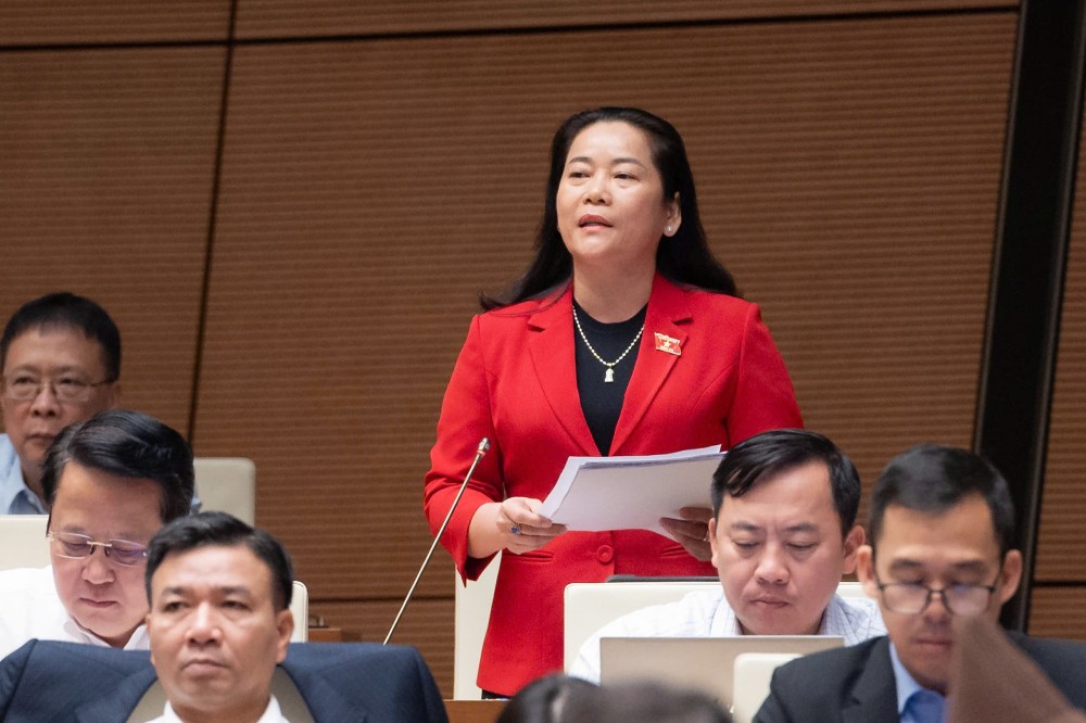 National Assembly Deputy Le Thi Thanh Lam talks about the situation of commodity prices increasing rapidly and decreasing slowly. Photo: Media National Assembly