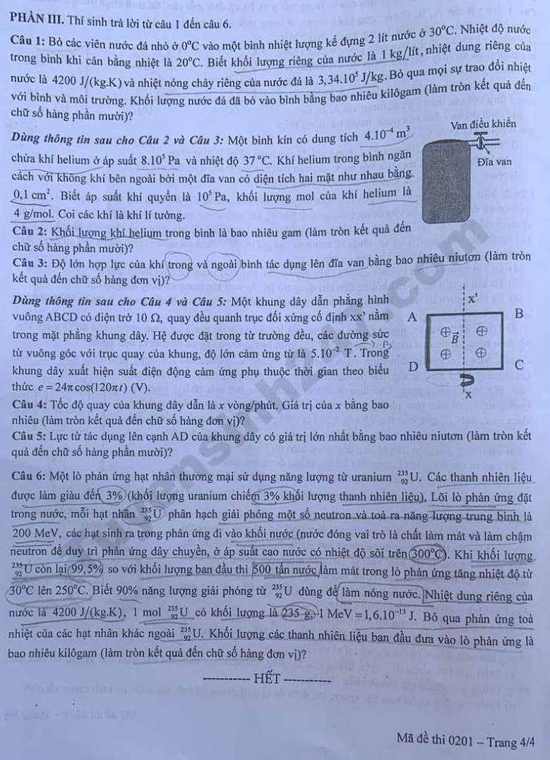 Đề thi thử tốt nghiệp THPT 2026 môn Vật Lí - Sở GDĐT Quảng Trị. Ảnh: Tuyensinh247