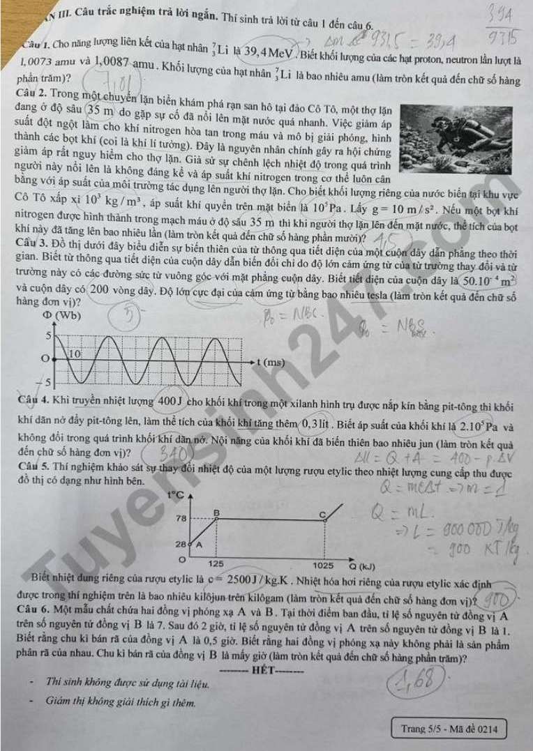 Đề thi thử môn Vật lí tốt nghiệp THPT năm 2026 - Sở GDĐT Quảng Ninh. Ảnh: Tuyensinh247