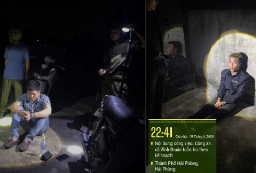 Subjects Nguyen Van Tuan, Pham Van Mot were caught red-handed using illegal drugs. Photo: Hai Phong Police