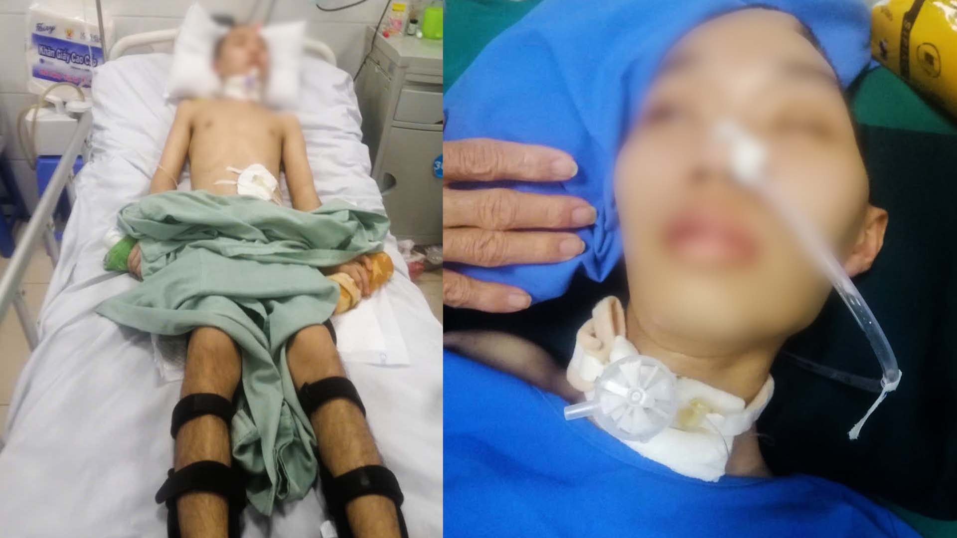 Em Vũ đang nằm điều trị tại Bệnh viện Y học cổ truyền Trung ương (Hà Nội). Ảnh: NVCC