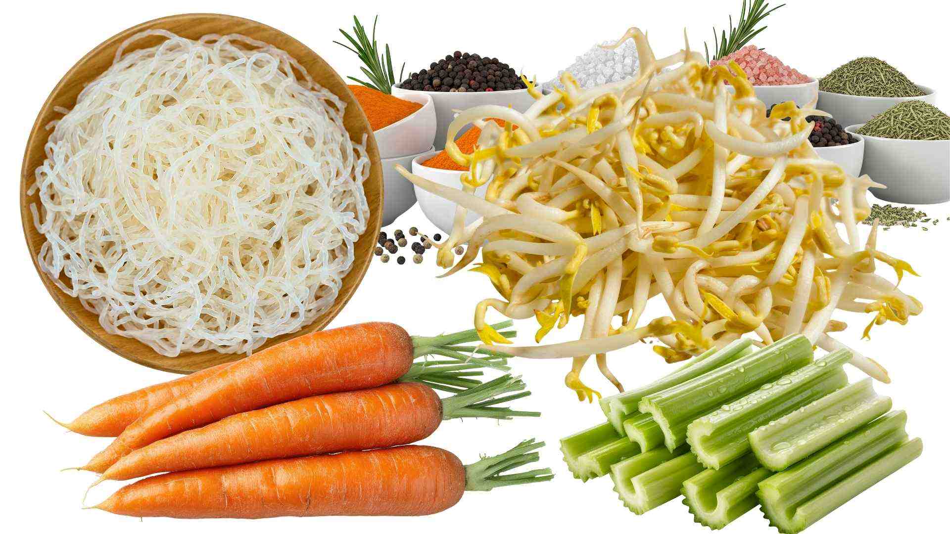 Nguyên liệu và gia vị để làm món miến trộn khá đơn giản, dễ chuẩn bị. Đồ họa: Minh Vũ