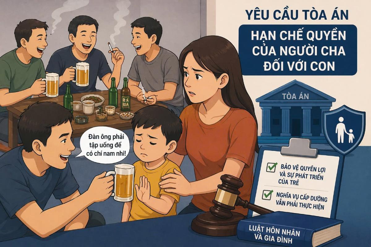 The mother requested the Court to restrict custody of her child when the father gave her 4-year-old child beer. Photo: AI/Pham Ngoc