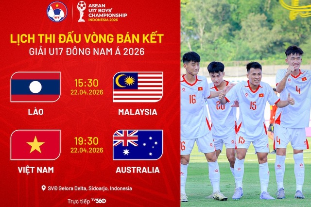 Two U17 Southeast Asian semi-final matches take place on April 22. Photo: VFF