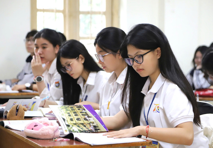 Một giờ lên lớp của học sinh khối 12, Trường THPT Việt Đức (Hà Nội). Ảnh: Tường Vân 