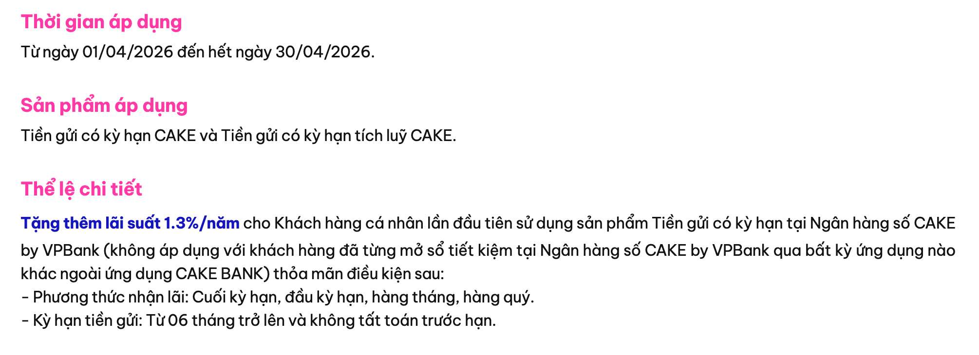  Biểu lãi suất tiết kiệm Cake by VPBank. Ảnh: Cake by VPBank