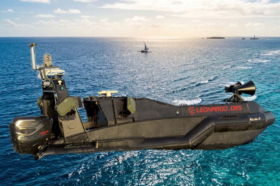 An unmanned combat vessel (AUSV) system integrated with Leonardo DRS's M-MEP system. Graphics: Cat Tien