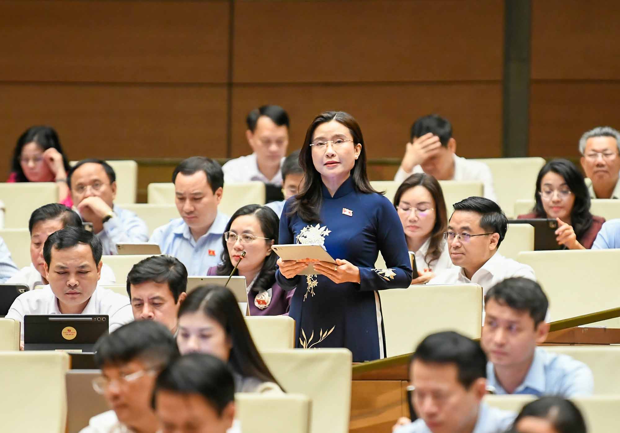 National Assembly Deputy Nguyen Pham Duy Trang said that it is necessary to encourage private investment and creation of cultural products with Vietnamese identity. Photo: Nhu Y.