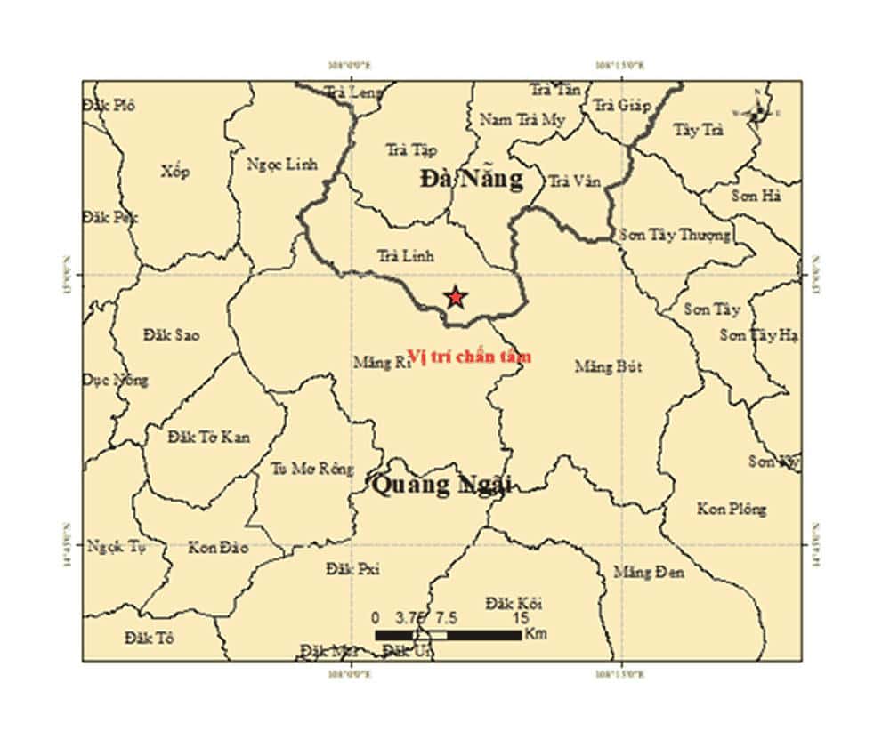 Location of 5 earthquakes in Tra Linh commune. Photo: igp