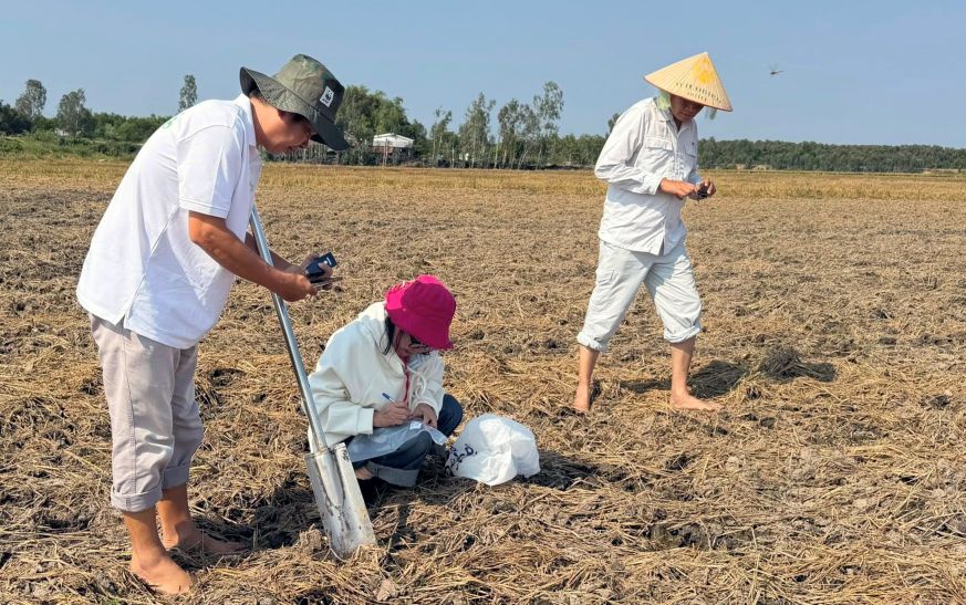 Các chuyên gia ghi nhận thực tế và ghi chép các thông số trực tiếp tại hiện trường. Ảnh: Nguyễn Hoài Bảo