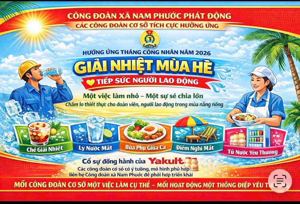 En réponse au Mois des travailleurs 2026, le syndicat de la commune de Nam Phuoc a lancé le programme "Rafraîchir l'été - Soutenir les travailleurs" dans les syndicats de base. Photo: Syndicat de Nam Phuoc