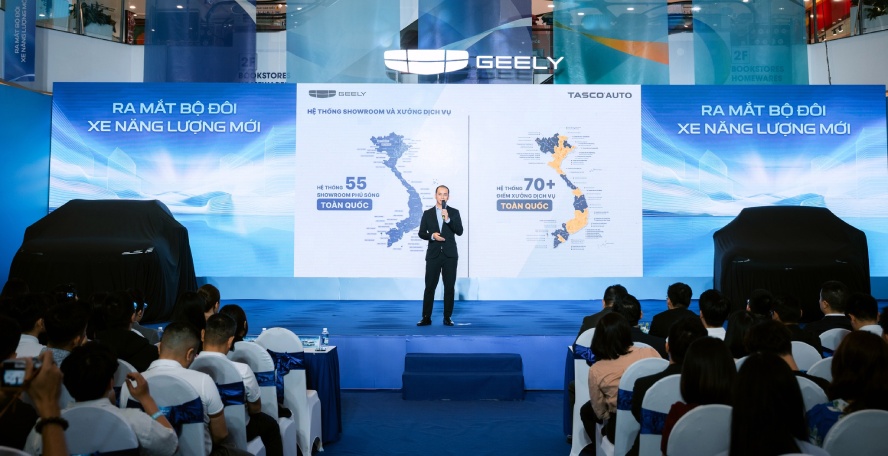 Sự kiện ra mắt 2 dòng xe năng lượng mới Geely EX5 EM-i và Geely EX2 của Geely Việt Nam, một thương hiệu Tasco đang nhập khẩu và phân phối tại Việt Nam. Ảnh: Nhàn Nguyễn
