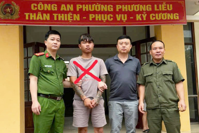 Lực lượng chức năng bắt giữ đối tượng Lò Văn Ngoan. Ảnh: Công an Lai Châu