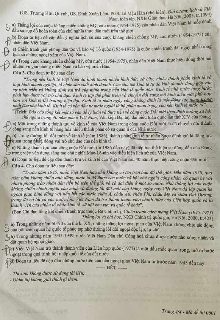 Đề thi thử tốt nghiệp THPT 2026 môn Sử - Sở GDĐT Quảng Trị. Ảnh: Tuyensinh247