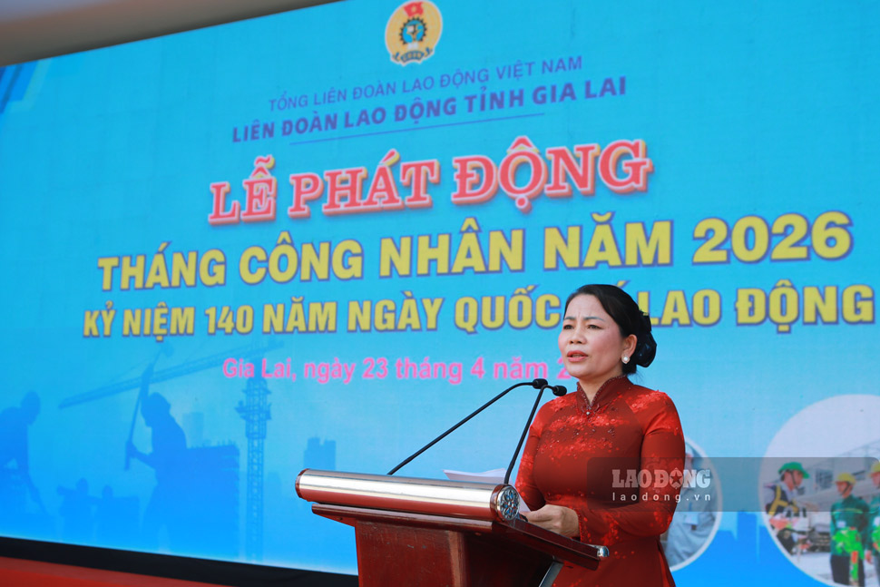 Trưởng Ban Tuyên giáo và Dân vận Tỉnh ủy Gia Lai Nguyễn Thị Phong Vũ phát biểu. Ảnh: Hoài Phương