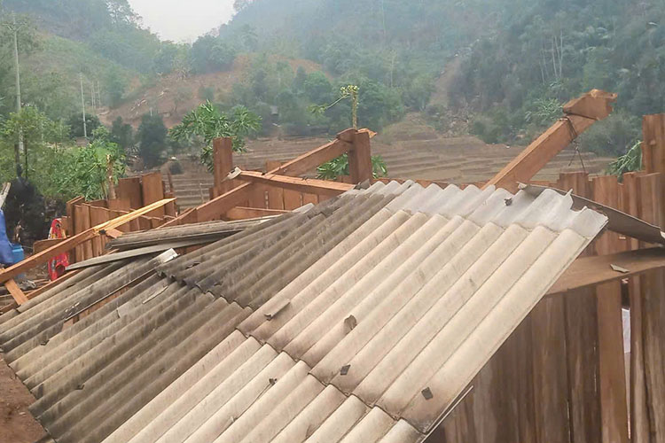 Rainstorms cause damage to houses of people in Tua Thang commune, Dien Bien province. Photo: Tua Thang commune