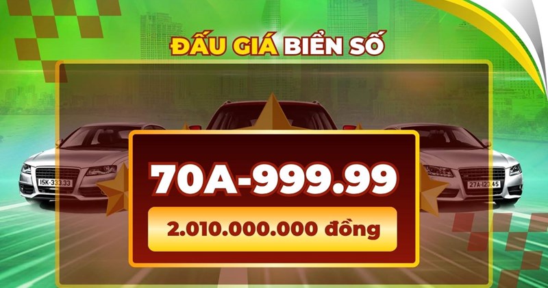Biển số 70A-999.99 trúng đấu giá hơn 2 tỷ đồng
