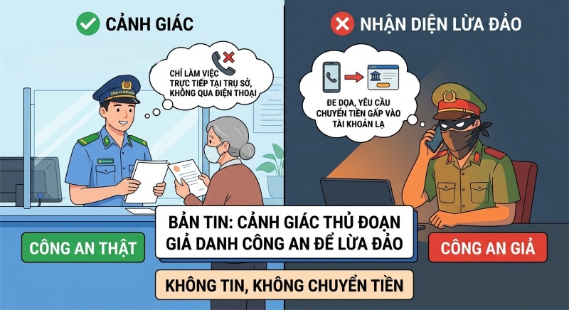 Công an Đà Nẵng cảnh báo thủ đoạn giả danh công an, giăng bẫy bói toán để lừa tiền người dân. Ảnh minh họa AI