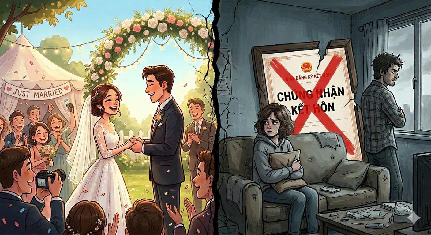 Readers wonder what procedures to follow if they want to divorce their husband after 3 years of marriage and have not registered their marriage. Photo: AI/Pham Ngoc