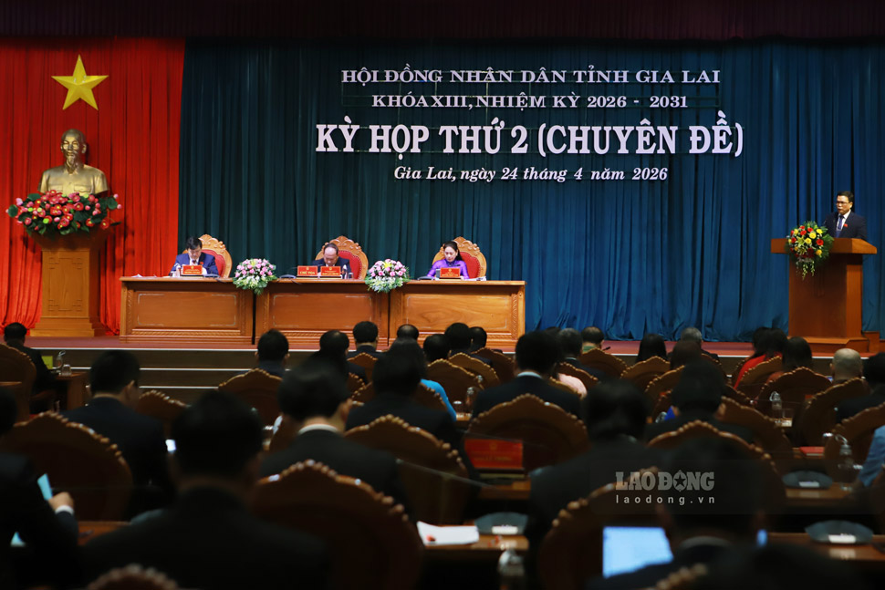 Overview of the 2nd session of the Gia Lai Provincial People's Council, XIII term, 2026-2031. Photo: Hoai Phuong