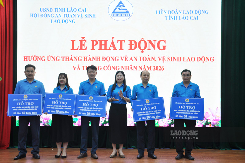 Trao hỗ trợ mái ấm công đoàn. Ảnh: Đinh Đại