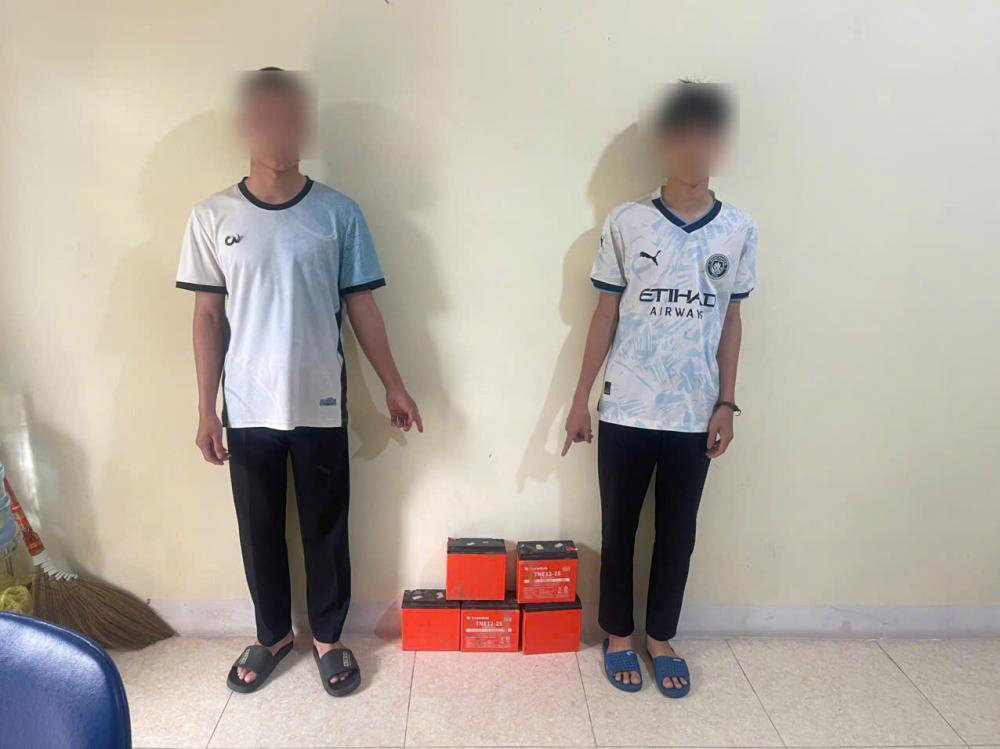 2 property thieves arrested along with exhibits. Photo: Ha Tinh Police