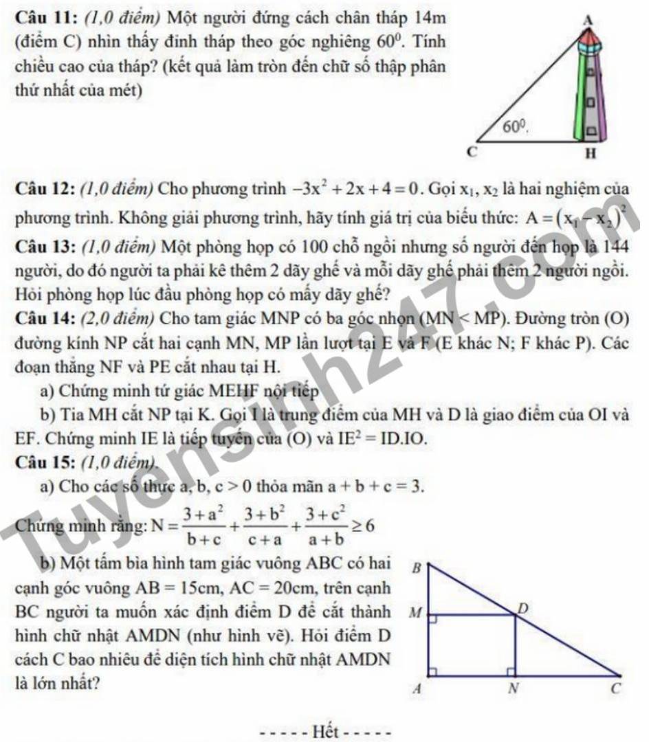 Đề thi thử vào 10 môn Toán - Trường THCS Phan Huy Chú - năm 2026. Ảnh: Tuyensinh247  