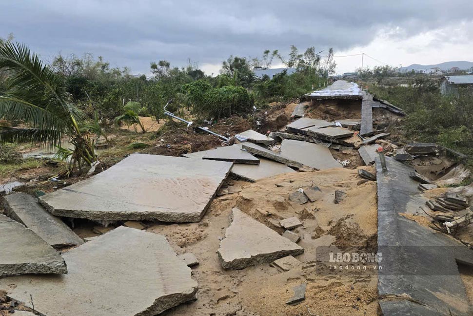 100m đê thôn Vân Hội 1 (xã Tuy Phước) bị lũ lịch sử cuối năm 2025 phá vỡ. Ảnh: Hoài Phương