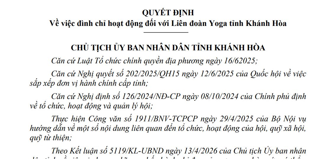 칸호아성 인민위원회는 오늘 25일부터 칸호아 요가 연맹의 활동을 중단합니다. 4. 사진: 프엉린