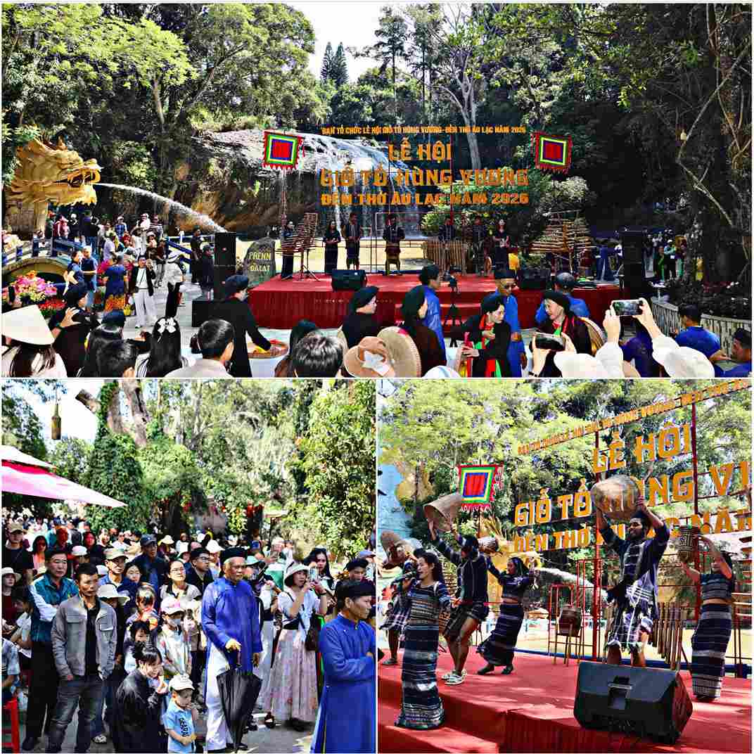 Không khí lễ hội tại thác Prenn nhân dịp Giỗ Tổ Hùng Vương. Ảnh: Chính Thành 
